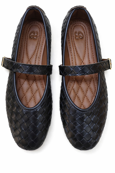 Ayakkabı Vakti Γυναικεία μαύρα πλεκτά παπούτσια μπαλαρίνας με αγκράφα και λου...