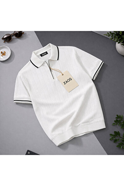 zs zaos fashion Men's Poloyaka Zippered Polyemid Knitwear T-Shirt Comfortable...