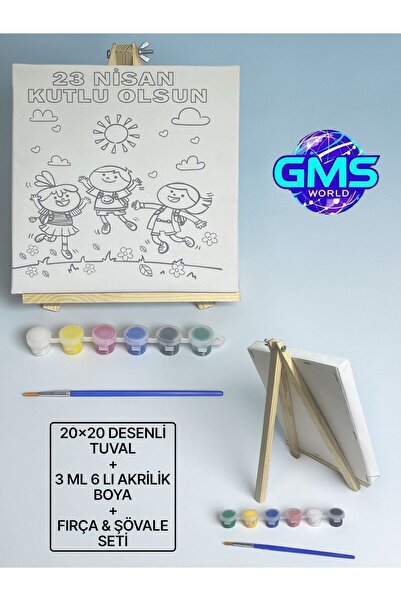 GMS WORLD 23 NİSAN DESENLİ 20X20 ETKİNLİK TUVAL SETİ (TUVAL+3 ML 6 LI AKRİLİK...