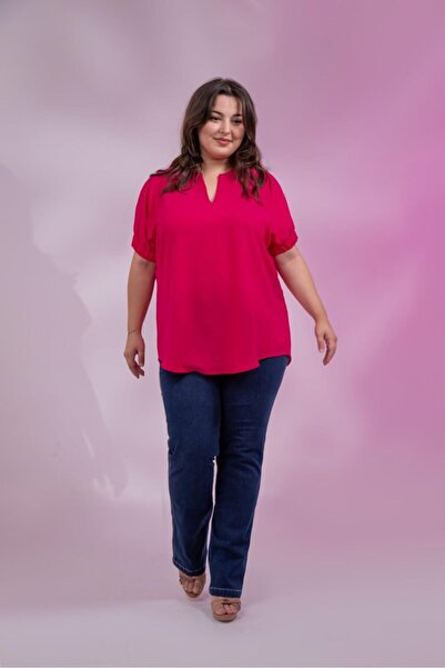 Roxxlen Γυναικεία μπλούζα μεγάλου μεγέθους με λαιμόκοψη V και ελαστικά μανίκι...