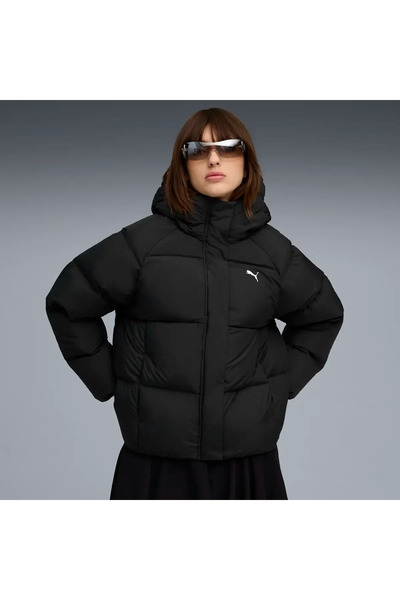 Puma Hooded Down Puffer Jacket Siyah Kadın Kapüşonlu Kaz Tüyü Mont