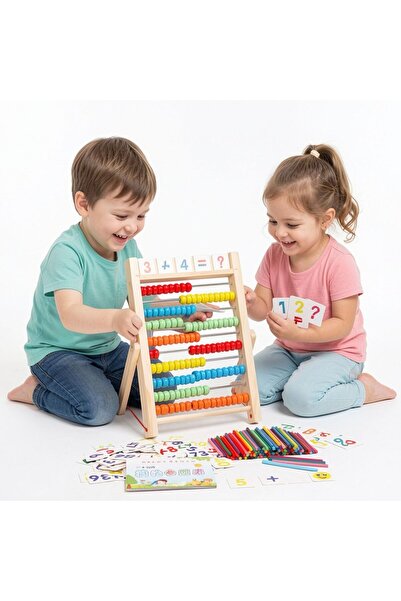 BAYBEE 10 Row Wooden Abacus Counting Frame with Sticks Cards Preschool Math T...