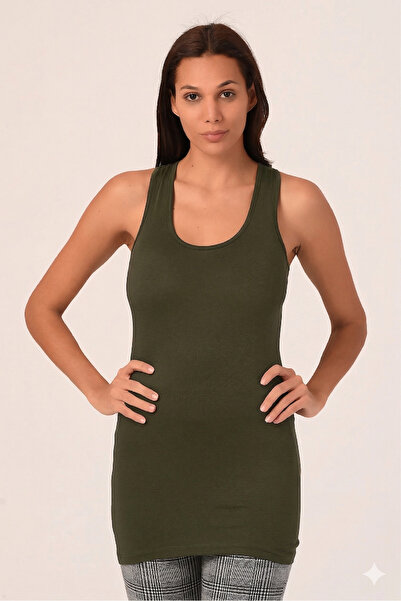 DISENTIS MODEST Thick Strap Rambo Viscose Long Khaki Bodysuit