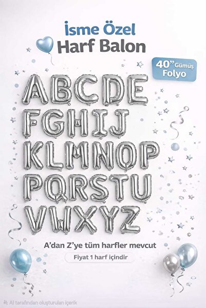 DEHAPARTY FOLYO BALON HARF BALON 40 CM GÜMÜŞ RENK A-Z BÜTÜN HARFLER - HARF FO...