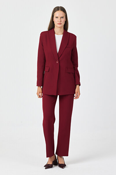 pembekurdelem Γυναικείο Σετ Σακάκι με Ένα Κουμπί και Παντελόνι Βουργουνδί