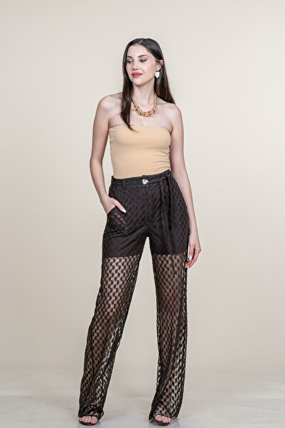 MissVina Παντελόνι με φαρδιά μπατζάκια από τούλι με δαντέλα και σορτς εσωτερι...