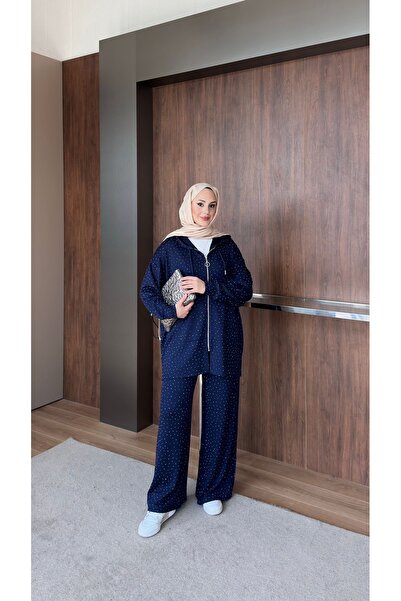 VOICTEC Σετ τουνίκ παντελονιού με τσέπες και κουκούλα, με στάμπα πέτρας και σ...