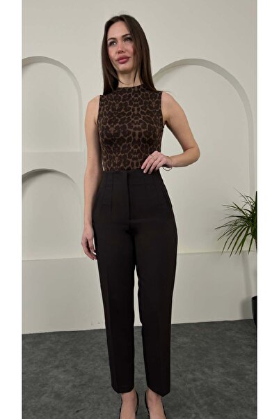 sahraozluk Flatolu Fabric Trousers with Front Pockets, Coffee Color