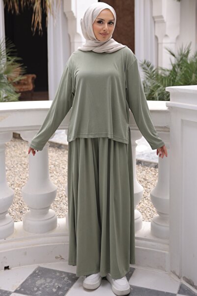 İmajButik Χακί Σετ Παντελόνι Φόρμας και Μπλούζα Modal