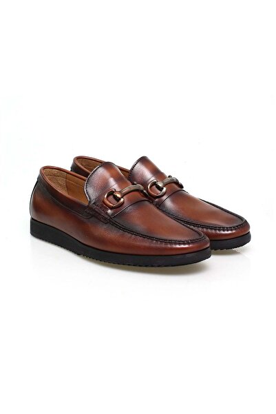 FRANCO CALVANI Cognac Color Laceless Genuine Leather Men's Shoes