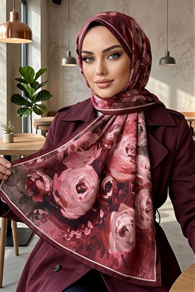 İmajButik شال ناعم منقوش باللون العنابي
