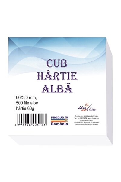 Libra Cub de hârtie albă 9x9cm, 500 de coli
