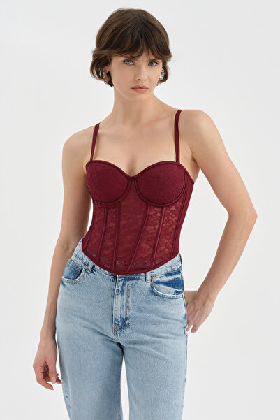 tw3 Γυναικείος κορσές μπλούζας με δαντέλα και λεπτομέρεια από ύφασμα με σχέδι...