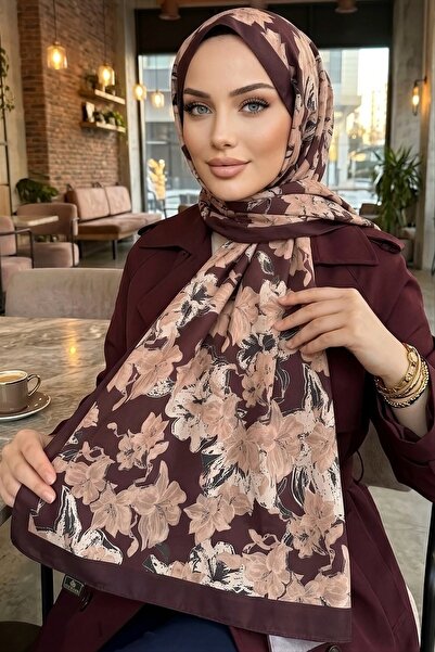 İmajButik شال بوردو إيشيكهان ناعم منقوش رقميًا