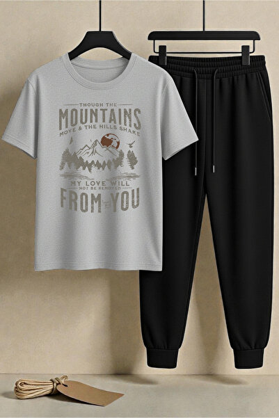 uyguntarz Unisex Mountains Design Printed Tshirt - 2-Piece Tracksuit Set