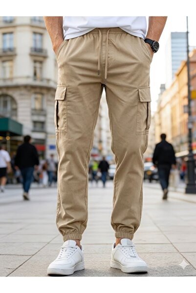 SERAZAT Παντελόνι Cargo με τσέπες, βαμβακερό Lycra, με ελαστικό τελείωμα στα ...