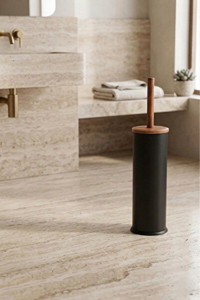 GörSeç Дървен дизайн, черна неръждаема стомана, хром, четка за тоалетна чиния...