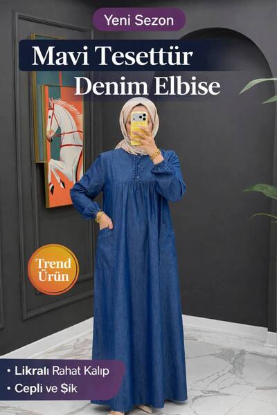 İLGEN FASHİON Μπλε τζιν φόρεμα χιτζάμπ - Άνετη εφαρμογή, καθημερινό φόρεμα με...