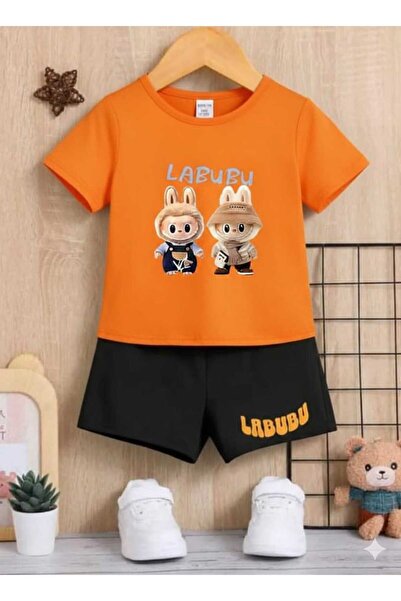 Nice Clothes تي شيرت صيفي للأطفال شورت يونيسكس (طباعة لابوبو مكونة من قطعتين)