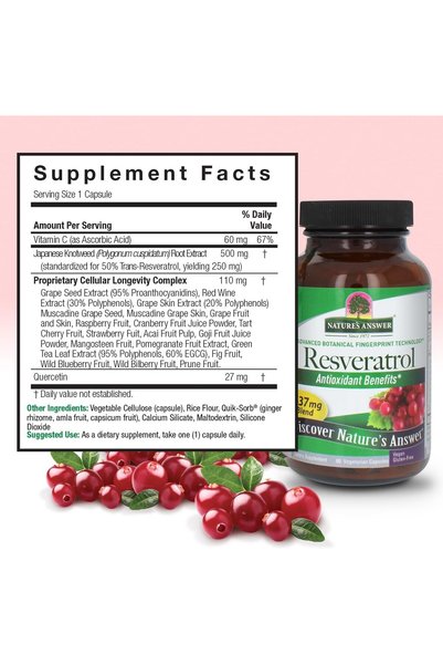 Natures Answer نيتشرز انسر, ريسفيراترول، 637 ملغ، 60 كبسولة نباتية