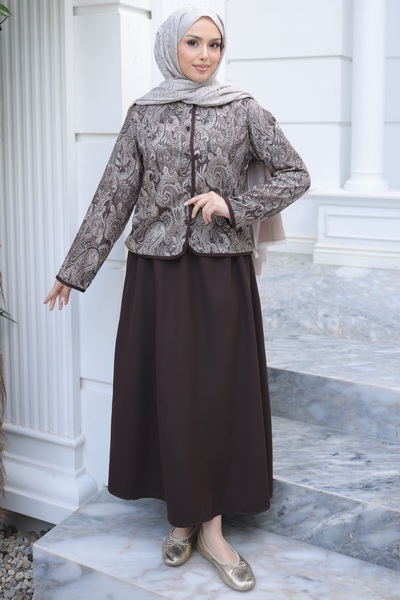 İmajButik Καφέ σετ με έθνικ σχέδια, σακάκι και φούστα