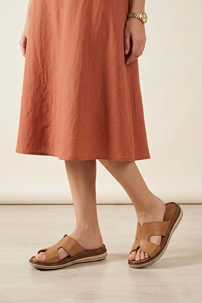 Ayakkabı Fuarı Elit 26YRhm314 Γυναικείες ορθοπεδικές επίπεδες παντόφλες από γ...