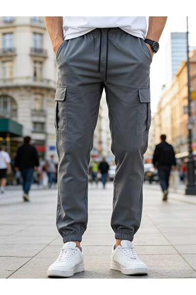 SERAZAT Παντελόνι Cargo με τσέπες, βαμβακερό Lycra, με ελαστικό τελείωμα στα ...