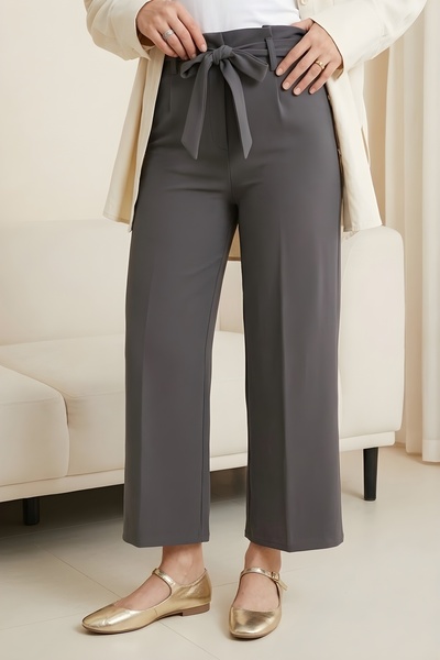 İmajButik Füme Bel Lastikli Cepli Bol Paça Pantolon