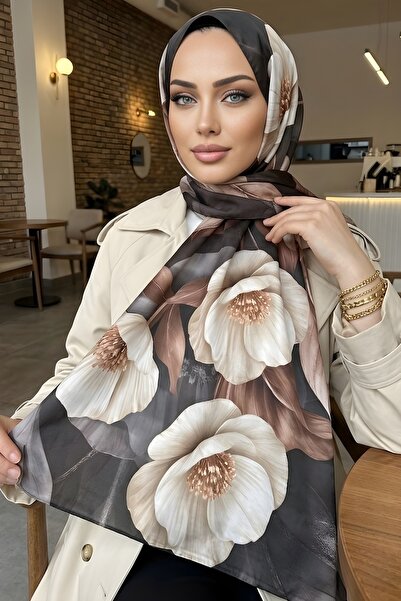 İmajButik شال ناعم منقوش باللون البني