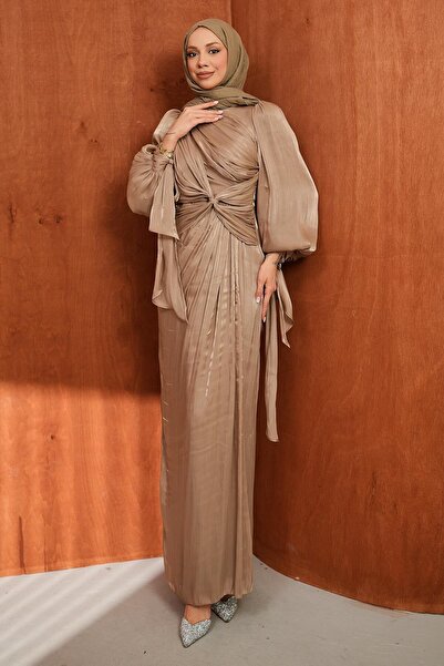 İmajButik Βραδινό φόρεμα σιφόν με λεπτομέρεια από βιζόν στο μπροστινό μέρος