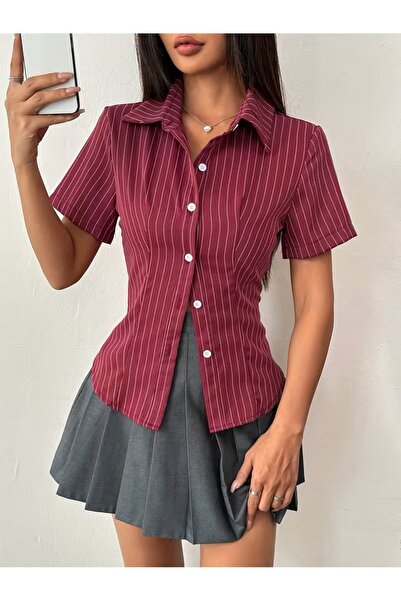Toum Vintage Mini Striped Y2K Short Sleeve Shirt