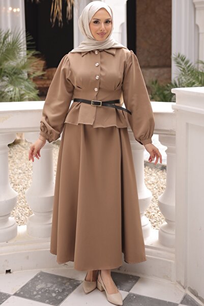 İmajButik Σετ πουκάμισο και φούστα από βιζόν με ραφές και σχέδιο Bel Pens