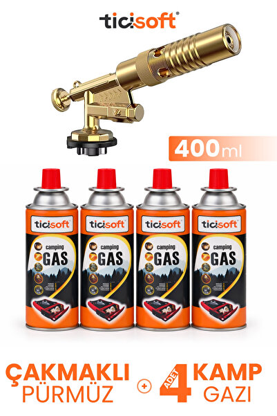Ticisoft Çakmaklı Pürmüz 1300° Gazlı Torch Jet Metal Alev Tabancası 400ml Kam...