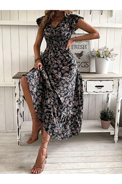 Wear Up Γυναικείο κοντομάνικο φόρεμα με διπλό στήθος με λαιμόκοψη με λουλουδά...