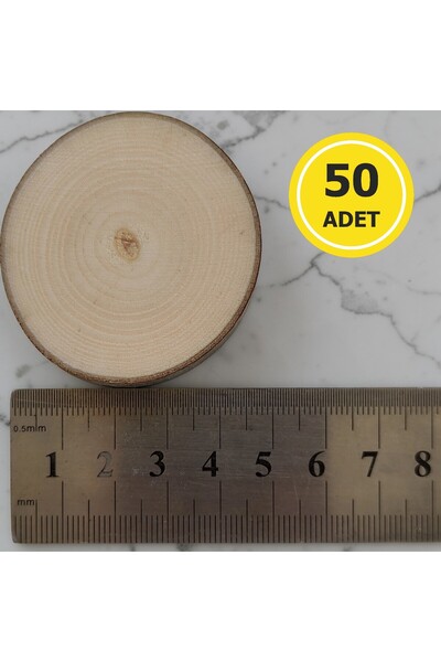 Oduncudünyası 3-4 cm (50 Adet) (Zımparalı) Doğal Ahşap Rune Odun Kütük Dilimi