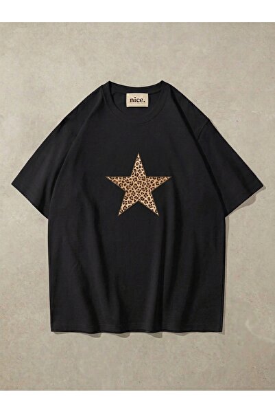 NİCE Γυναικείο μπλουζάκι Leopard Star σε μαύρο χρώμα