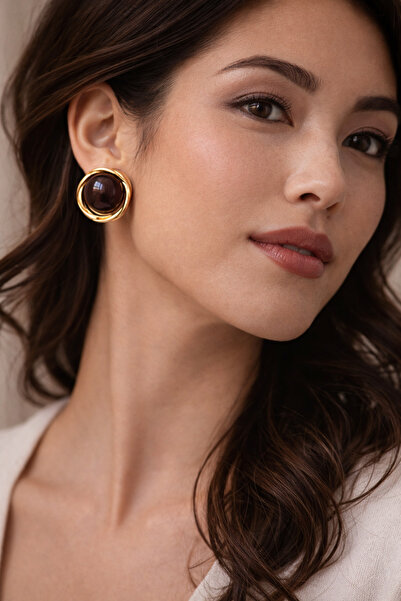 POYASE Gold Color Natural Stone Look Big Stone Earrings Non-Tarnish Plated St...