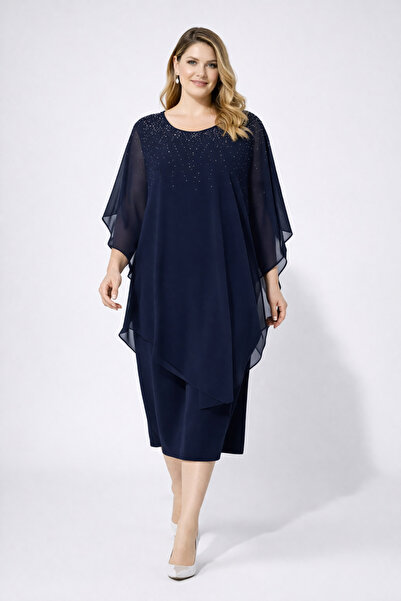 Şans Γυναικείο βραδινό φόρεμα σε μεγάλο μέγεθος, σκούρο μπλε, διακοσμημένο με...