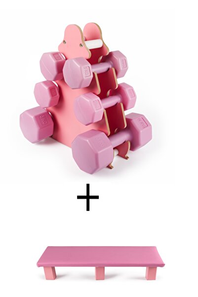 PS SPOR Pembe Renk Mini Dambıl Set ve Uyumlu Stand,1KG,2KG,3KG ve Aerobik Ste...