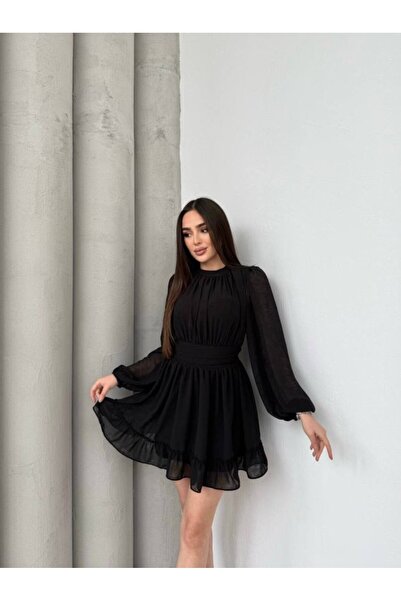 Wear Up Γυναικείο φόρεμα με μισό ζιβάγκο και μανίκια, με διαφανή επένδυση, απ...