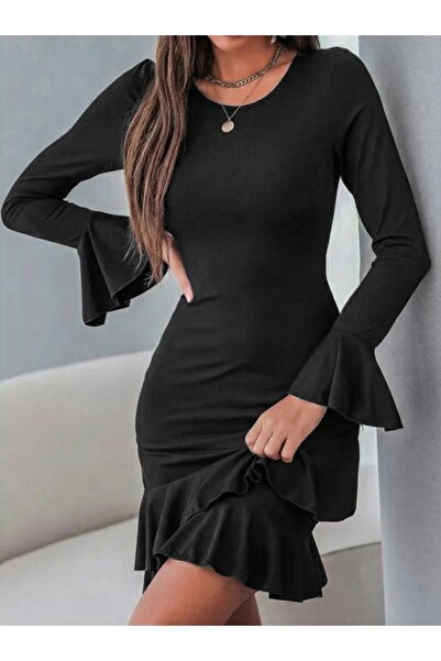 Wear Up Γυναικείο μίνι φόρεμα με μακρύ μανίκι με στρογγυλή λαιμόκοψη και βολά...