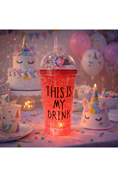 HediyeFilesi My Drink Temalı Led Işıklı Pipetli Suluk Buz Görünümlü 450 ML Çi...