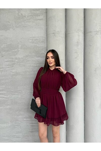 Wear Up Γυναικείο φόρεμα με μισό ζιβάγκο και μανίκια, με διαφανή επένδυση, απ...