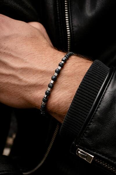 Atölye Olcay Eser Hematite & Lava Stone Natural Stone Men's Bracelet – Minima...