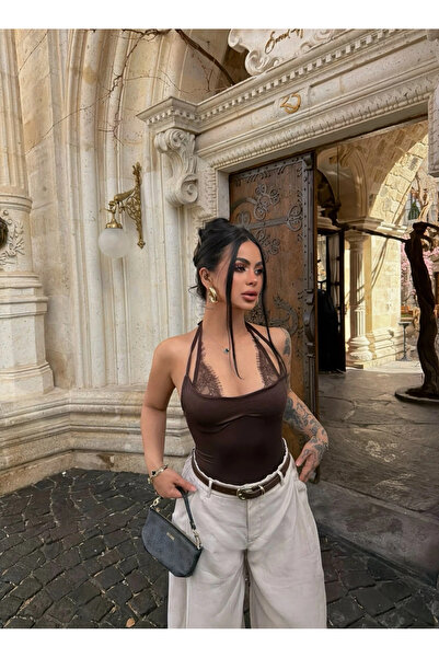 VLK STYLE KADIN KAHVE BOYUNDAN GEÇMELİ BADY SUİT