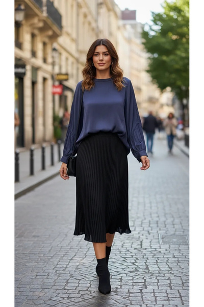 MissWhence بلوزة حريرية 39023 أزرق غامق