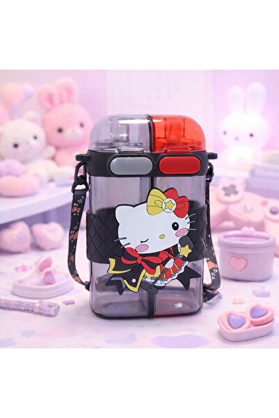 hediyeconcepti Cute Cat Figured Double Compartment Water Bottle with Straw – ...