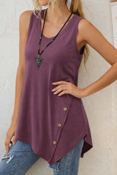 Wear Up Women's Strappy Round Neck Viscose Blouse with Asymmetrical Cut Detail