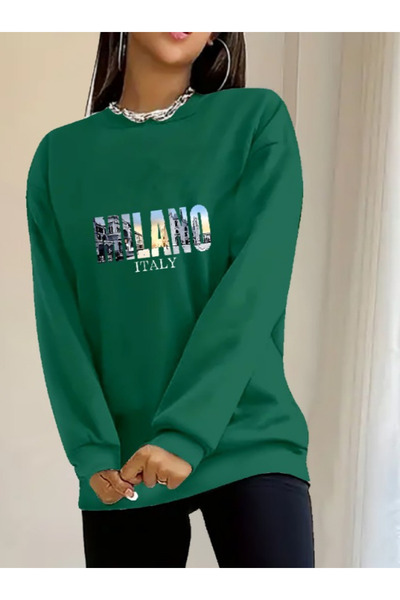 Wear Up Γυναικεία μακρυμάνικη μπλούζα με λαιμόκοψη με στάμπα βισκόζης με δύο ...