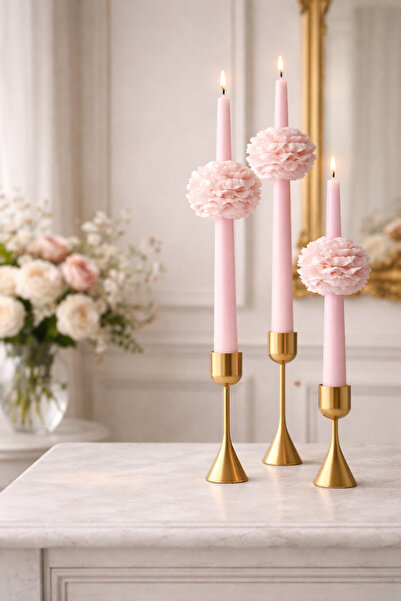 SANAT SEPET İŞLERİ ŞAMDAN MUM 3 ADET ŞAKAYIKLI ÇİÇEKLİ ŞAMDAN MUM DEKORATİF